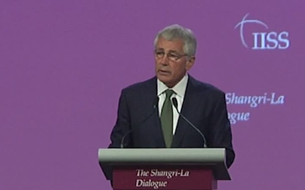U.S. Secretary of Defense Chuck Hagel gives remarks at 2014 Shangri La Dialogue in Singapore