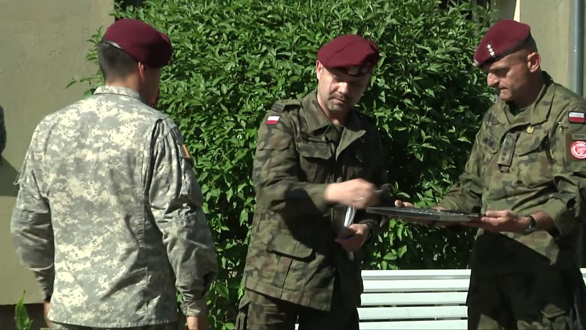 Paratroopers from the U.S. Army&#39;s 173rd Airborne Brigade, Polish 6th Airborne Brigade, and Princess Patricia&#39;s Canadian Light Infantry exchanged foreign jump wings in a culminating ceremony after a series of Canadian, US and Polish-led jumps during land forces assurance exercises at Drawsko Pomorskie Training Area, Poland. Available in high definition.