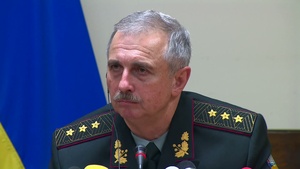 Acting Ukrainian Defense Minister Mykhaylo Koval, speaks during a defense ministers' meeting at NATO headquarters