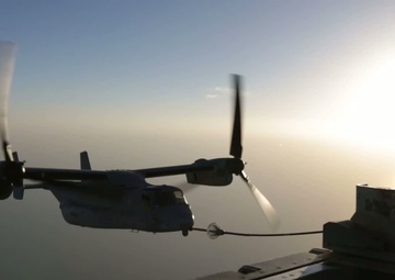 SP-MAGTF Crisis Response KC-130s and Ospreys Conduct Refueling Rehearsals with 22nd Marine Expeditionary Unit’s Harriers over the Mediterranean Sea.