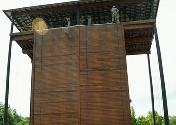 Cadre Coach Cadets on Rappel Tower