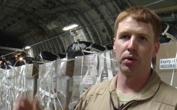 Humanitarian Aid pallets for Iraq air drop - interviews