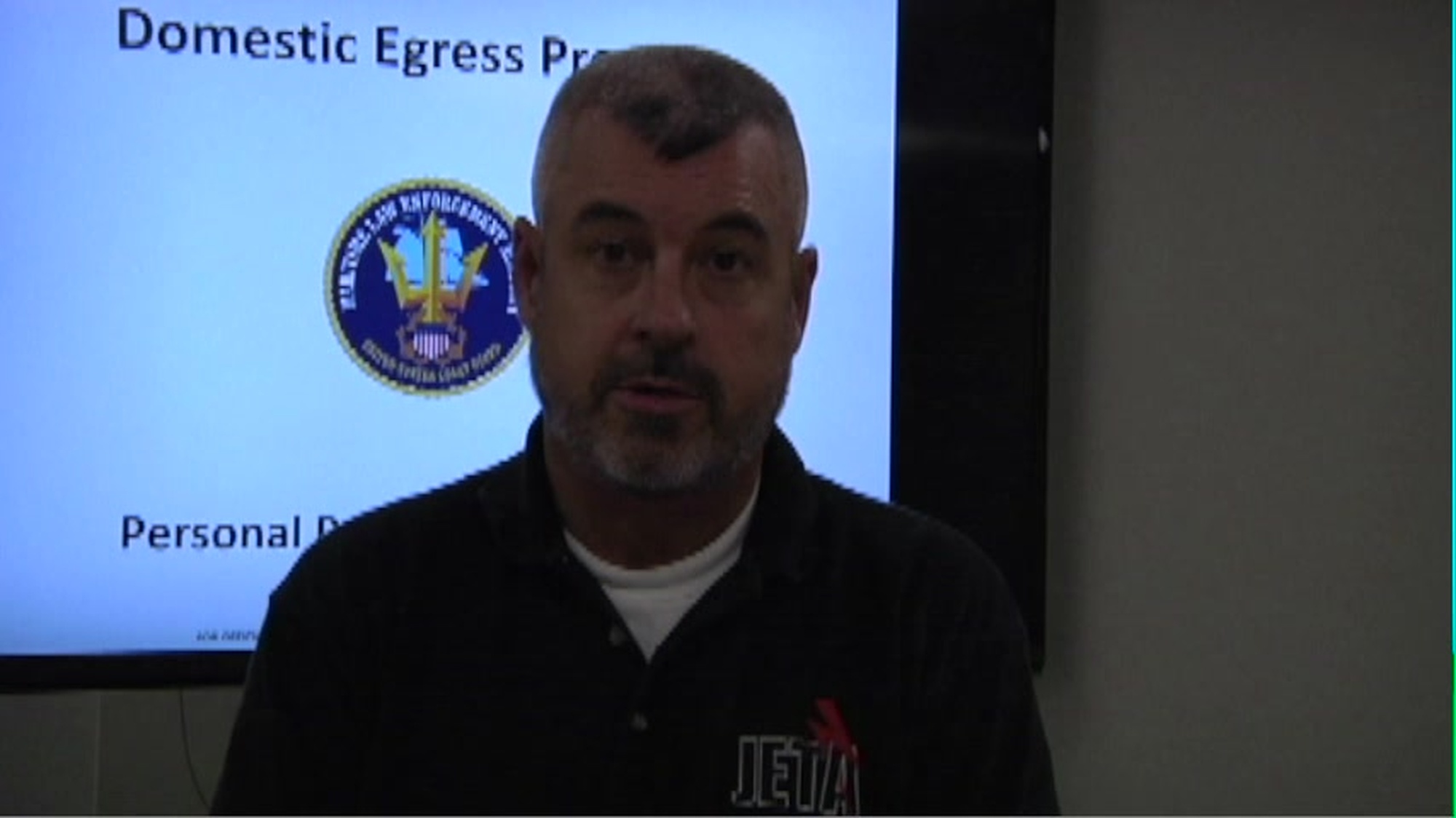 Coast Guard personnel at Sector Anchorage, Alaska, attend domestic egress training at Sector Anchorage Sept. 8-11, 2014. The training prepared boarding team members to locate chemical, biological, radiological and nuclear substances and how to protect themselves through the use of safety equipment.  U.S. Coast Guard video by Petty Officer 1st Class Shawn Eggert.