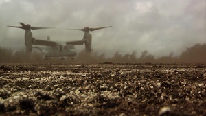 B-roll of an Osprey Landing During Forager Fury III/Valiant Shield in Tinan