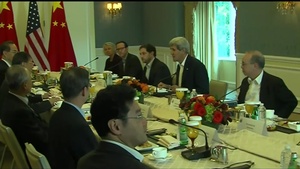 Secretary of State John Kerry and Chinese State Councilor Yang Jiechi Camera Spray During Meeting