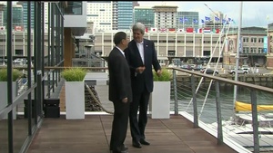 Secretary of State John Kerry With Chinese State Councilor Yang Jiechi Camera Spray at Lunch