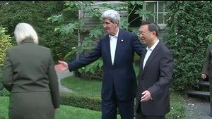 Secretary of State John Kerry With Chinese State Councilor Yang Jiechi, John Adams Tour, Spray