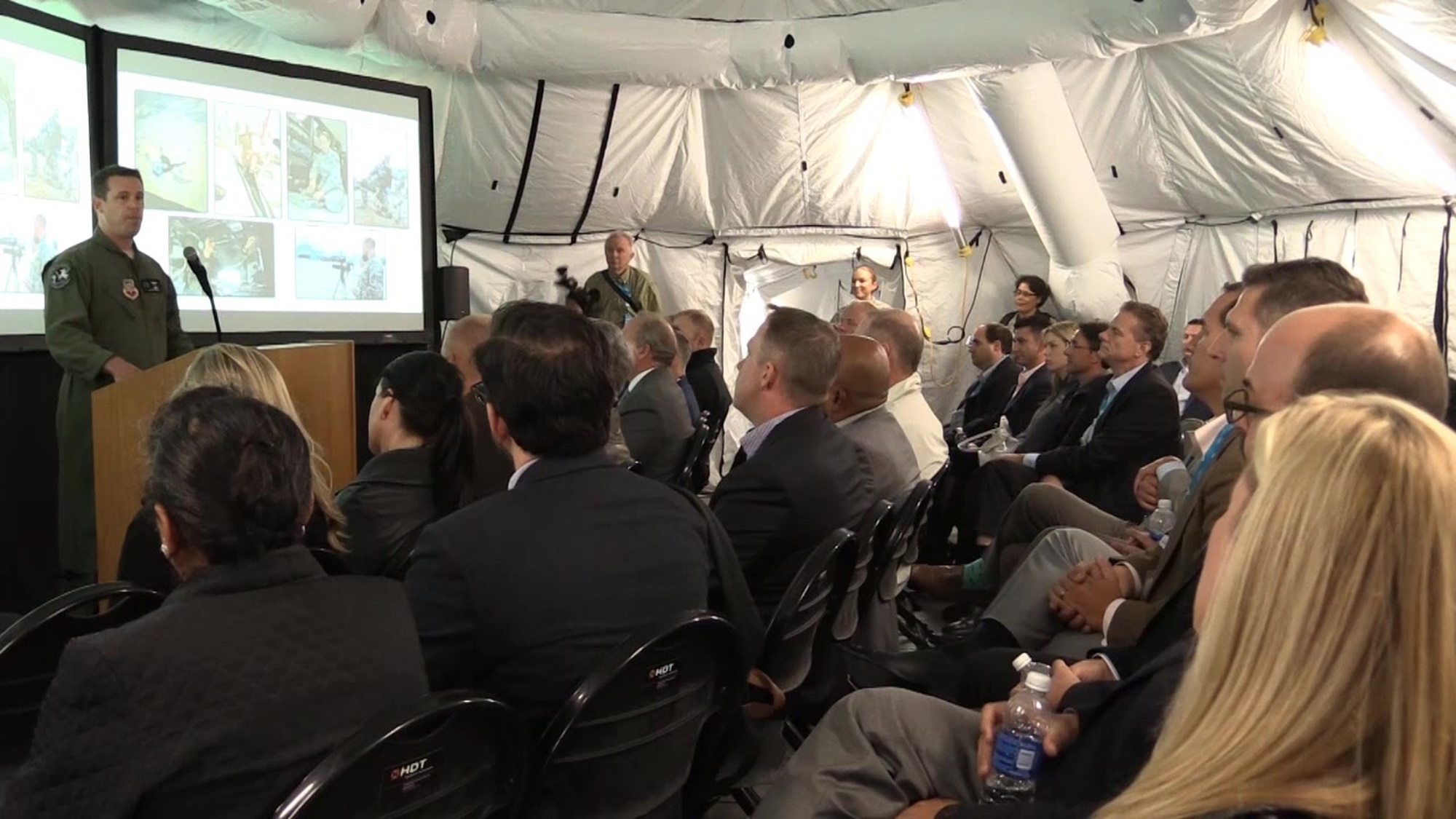 An array of executives from SalesForce.com, RockTech and Craig Newman from Craigslist.com - to name a few - were flown in by two CH-47 Chinook helicopters from Bravo Company, 1-126th Aviation Regiment to Moffett Federal Airfield, Calif., Oct. 15, 2014, to discuss the value of hiring military veterans and California National Guardsmen. Building on the California National Guard&#39;s successful Work for Warriors program, which helps the state&#39;s military members and veterans attain jobs, the 129th Rescue Wing and the California Army National Guard participated in the unique event in conjunction with SalesForce.