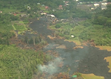 Aerial Views of the Pahoa Lava Flow and Kalapana Road Construction