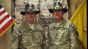 COL Cameron Cantlon and CSM Roger Heinze wish a Happy Holidays to Troops Back in the U.S.