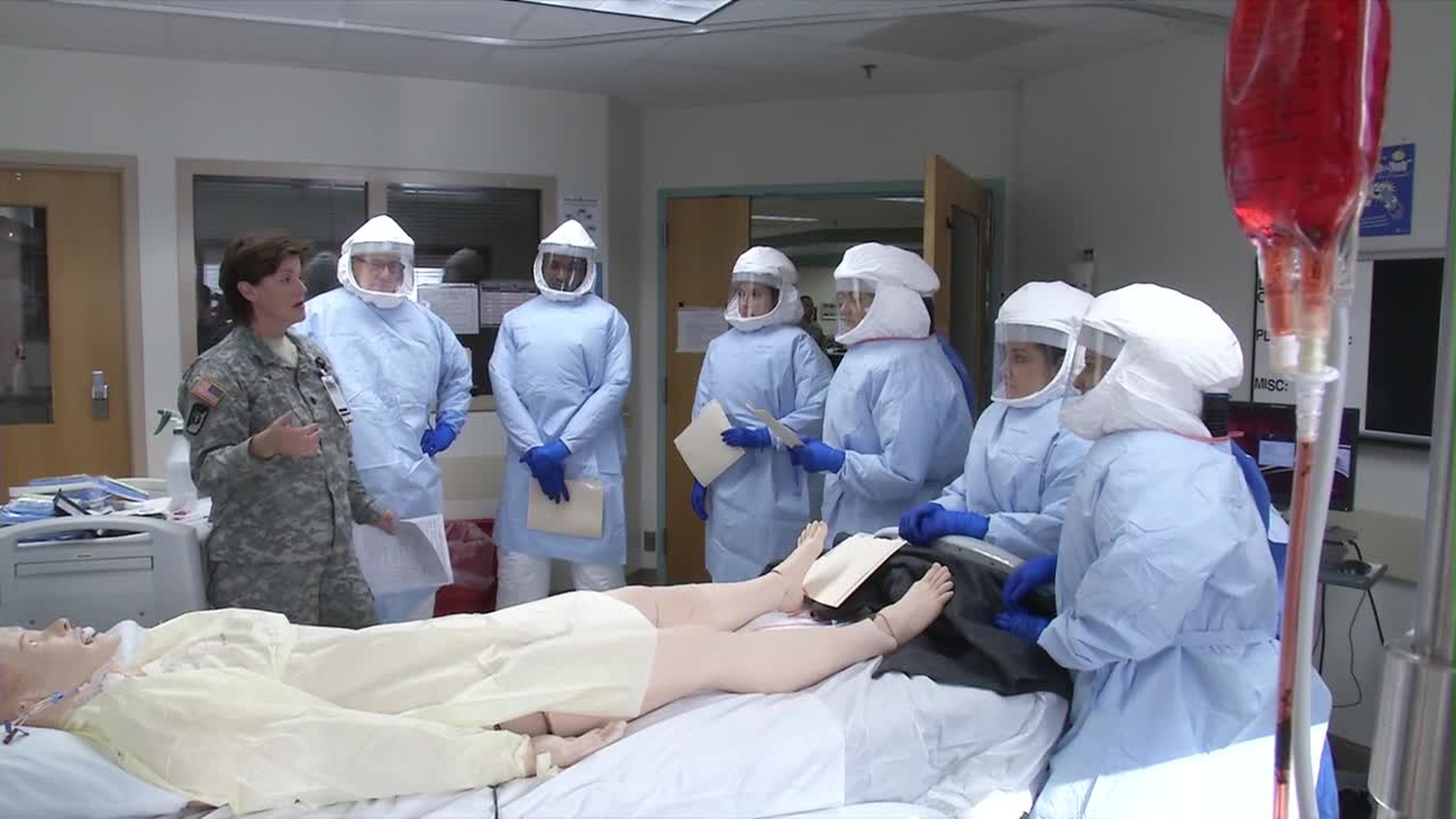 A team of 30 military medical personnel are training to provide short notice assistance to civilian medical professionals in the United States in the case of additional Ebola cases in the United States. Produced by Sgt. Patrick Ferraris. Includes soundbites from Lt. Cmdr. Steven Schutt -  environmental medical officer, Medical Service Corps, U.S. Navy, trainee from Shelby Township, Mich., and Maj. DeAnn Callanan - Office of Surgeon General, Army Nurse Corps office, U.S. Army, trainee, from Odessa, Texas.
