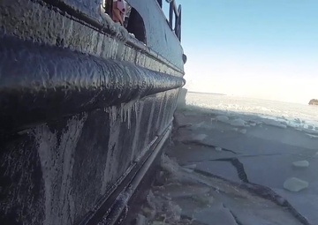 B-roll Coast Guard Cutter Cleat Breaking Ice
