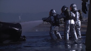 B-roll of MCAS Iwakuni Aircraft Rescue Fire Fighters tackle one of their hottest fires yet