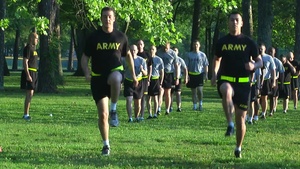 SMA Daniel Dailey Does PT with Redstone Arsenal U.S. AMC Soldiers
