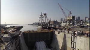 USS Constitution Dry Dock Aerial Filling the Dock