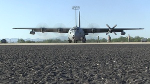 EC-130H from the 41st Electronic Combat Squadron Starting up Engines and Taxiing
