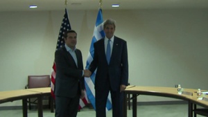 Secretary Kerry Meets His Excellency Alexis Tsipra Prime Minister of Greece and Greek Foreign Minister Nikos Kotzias