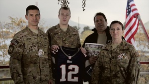 Lt. Joshua Latham, SPC Brandon Fogg, Michael Pianpiano, and HMC Tarren Windham - Shoutout to the New England Patriots from Kabul Afghanistan