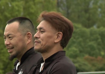 B-Roll of &quot;Rockets&quot; rugby team playing alongside their Japanese counterparts
