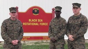Happy Thanksgiving from Romania!: Cpl. River Cory, Cpl. Carlton Mackay, and Cpl. Farah Mire give a shout out to their hometowns