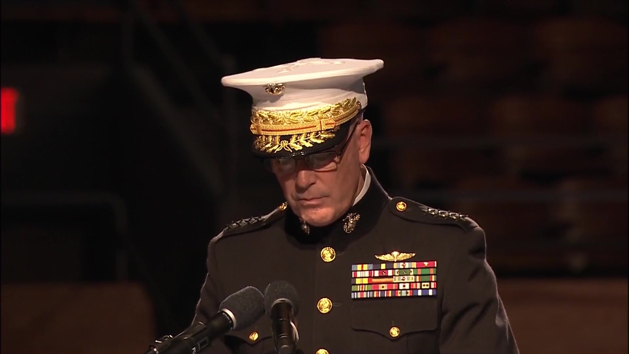 Marine Corps Gen. Joseph F. Dunford Jr., chairman of the Joint Chiefs of Staff, officially transfers the responsibility of senior enlisted advisor to the chairman from Marine Corps Sgt. Maj. Bryan B. Battaglia to Army Command Sgt. Maj. John W. Troxell.