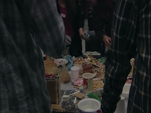 B-Roll of Marines, Sailors making gingerbread houses