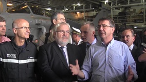 Secretary of Defense Ashton B. Carter Visits French Aircraft Carrier FS Charles De Gaulle and USS Kearsarge