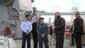 Ambassador Shapiro Hosts Israeli MoD Ya’alon on USS Carney