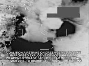 Mar. 1: Coalition airstrike on Daesh VBIED/weapons storage facility near Mosul.