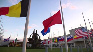 Flags flying at half mast at NATO HQ, Brussels