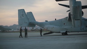 MV-22 Ospreys from Medium Tiltrotor Squadron (VMM) 265 arrive at MCAS Iwakuni