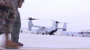 B-Roll of VMM-265 Marines and JMSDF off-loading supplies and flying to Japanese Ship Hyuga