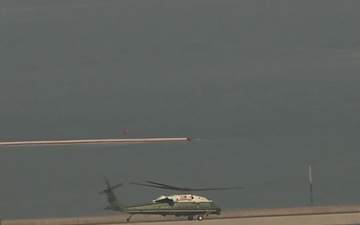 Marine One and MV-22 Ospreys taking off from MCAS Iwakuni