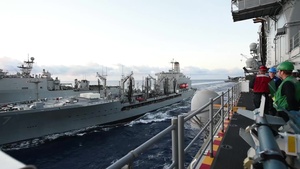 Replenishment at Sea Between USNS Henry J. Kaiser (T-A0 187) and USS Boxer (LHD4)