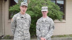 Pvt. Haeun Park and Pfc. Charles Morrison send a shoutout to the LA Dodgers
