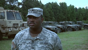 Soldiers of the 298th Support Battalion conduct convoy operations at Camp McCain, MS
