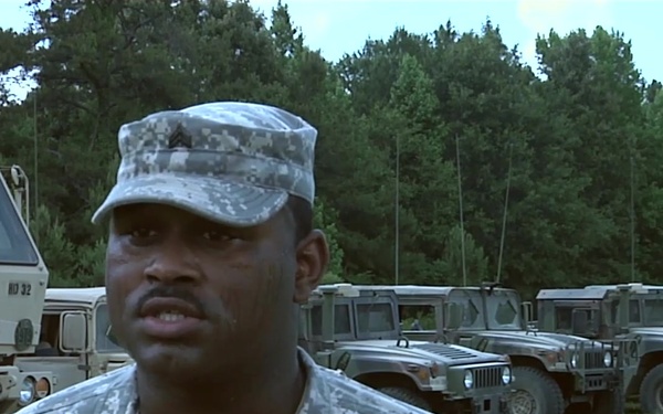 Soldiers of the 298th Support Battalion conduct convoy operations at Camp McCain, MS