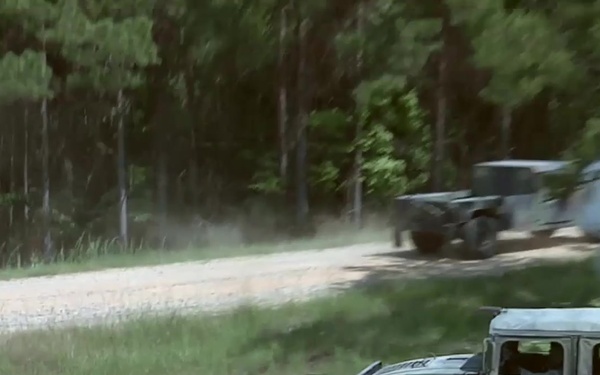 Soldiers of the 298th Support Battalion conduct convoy operations at Camp McCain, MS (B-Roll)