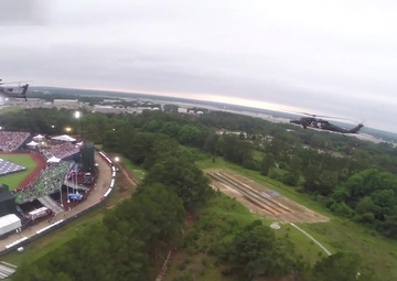 Blackhawk flyover at MLB Fort Bragg Game