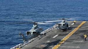AH-1Z Viper Helicopter Takes Off from Deck of USS Boxer