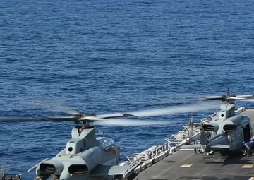 AH-1Z Viper Helicopter Takes Off from Deck of USS Boxer