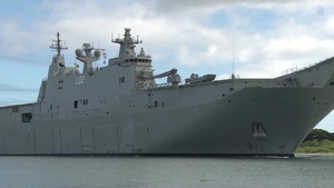 Royal Australian Navy Canberra Class Amphibious Ship HMAS Canberra (L02) Arrives at Joint Base Pearl Harbor-Hickam During RIMPAC 16