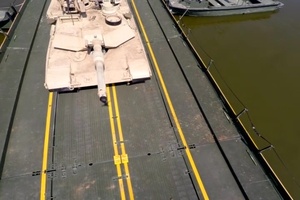 U.S. and Romanian Heavy Armor Cross Floating Bridge (Aerial Footage)
