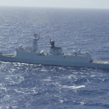 Chinese Navy multi-role frigate Hengshui (572) - Forty Ships and Submarines Steam in Close Formation During RIMPAC