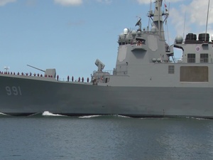 Republic of Korea Sejong the Great-Class Destroyer Sejong the Great (DDG 991)Departs Joint Base Pearl Harbor-Hickam Following the Conclusion of RIMPAC 2016