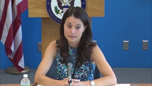 Catherine Wiesner briefs at the Foreign Press Center