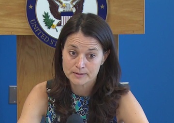 Catherine Wiesner briefs at the Foreign Press Center