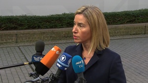 EU High Representative Mogherini Doorstep Address Outside Brussels Conference on Afghanistan