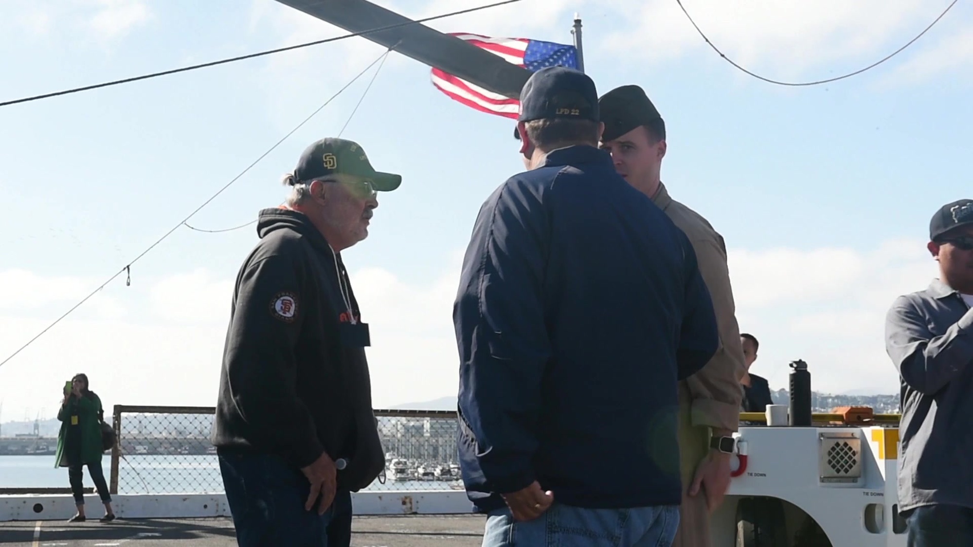 SAN FRANCISCO - Visitors tour the amphibious transport dock ship USS San Diego (LPD 22) during San Francisco Fleet Week. Fleet Week offers the public an opportunity to meet Sailors, Marines, and members of the Coast Guard to gain a better understanding of how sea services support national defense and freedom of the seas. (U.S. Navy video by Seaman Danny Kelley and Seaman Justin Schoenberger/Released)