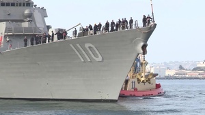 USS William P Lawrence moors in downtown San Diego